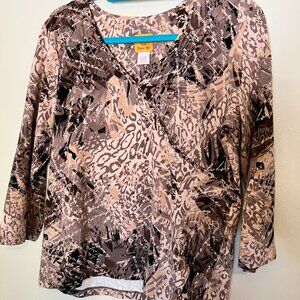 Ruby Rd. Women's Brown and Black Patterned Blouse